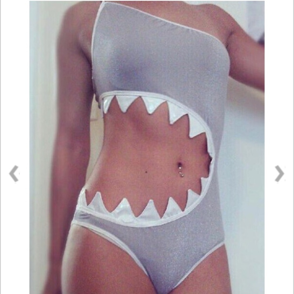 Gray shark bodysuit/ one piece bathing suit